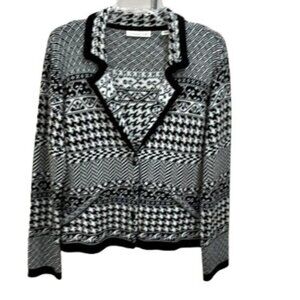 NWT Coldwater Creek Petite Black & White Mixed Pattern Sweater Weave Jacket Top